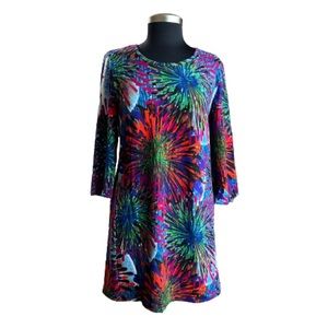 Papillon Blue Firework 3/4 Sleeve Sweater Dress Size Large